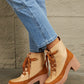 Lace Up Lug Booties in Tan