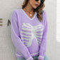 Skeleton Pattern V-Neck Long Sleeve Pullover Sweater