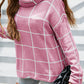 Plaid Turtleneck Drop Shoulder Sweater