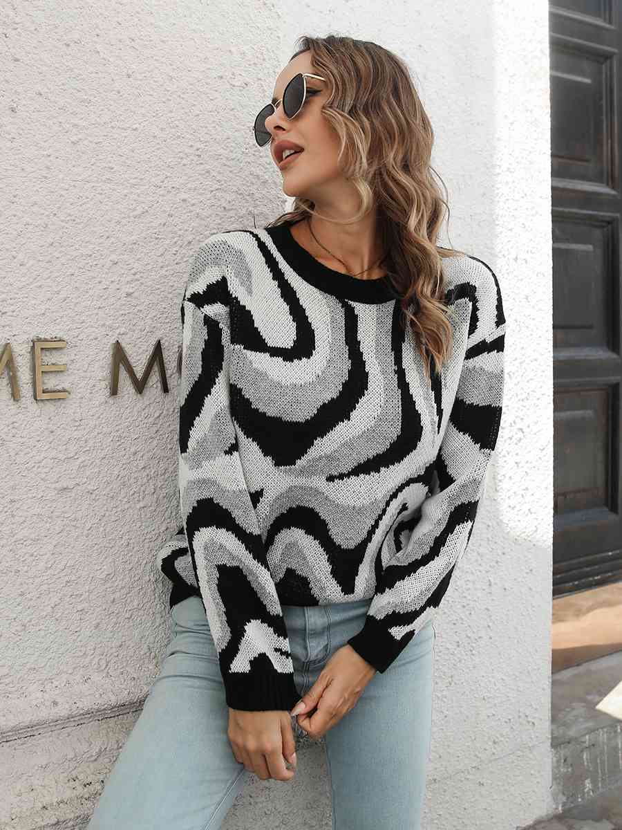 Round Neck Dropped Shoulder Sweater