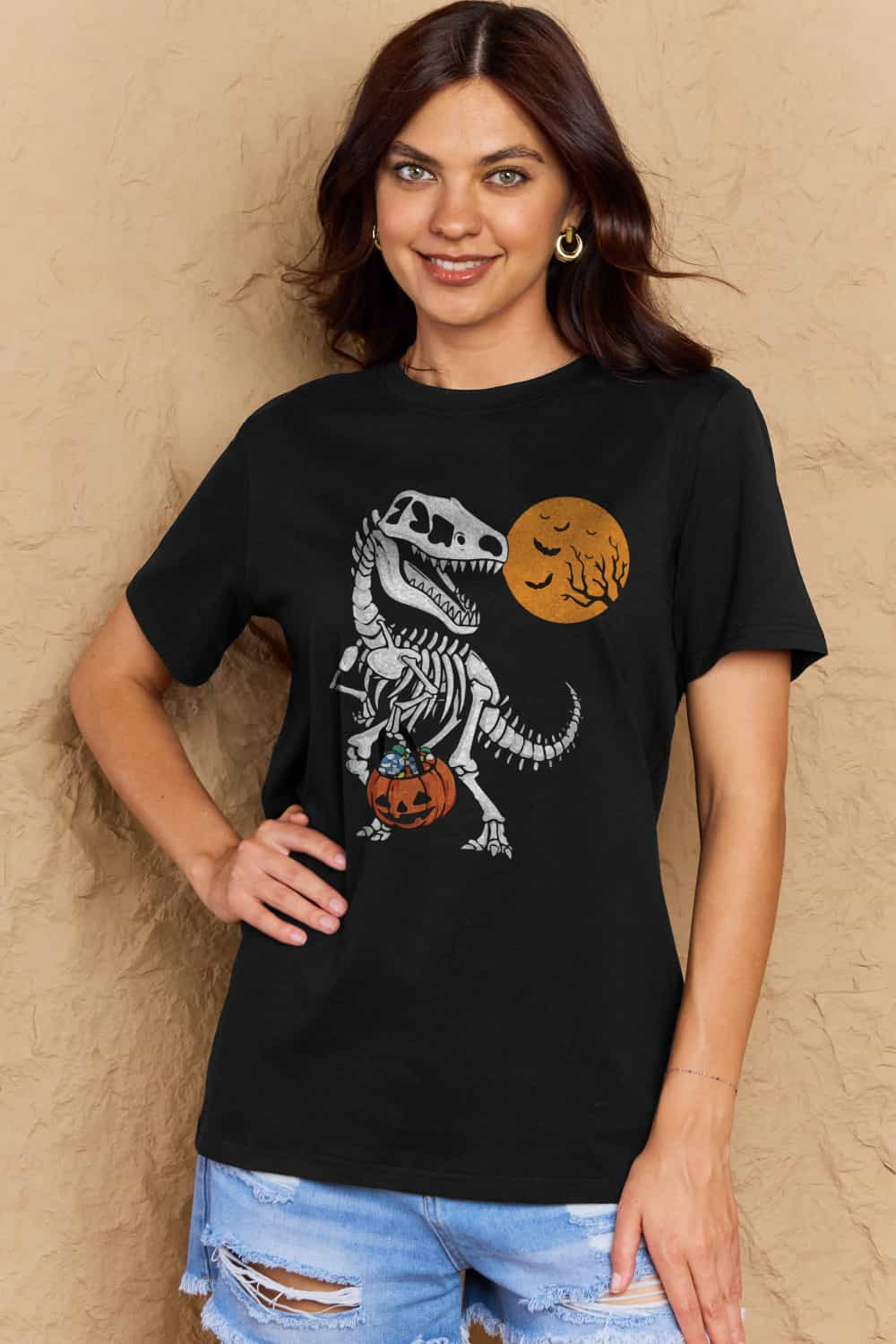 Dinosaur Skeleton Graphic Cotton T-Shirt