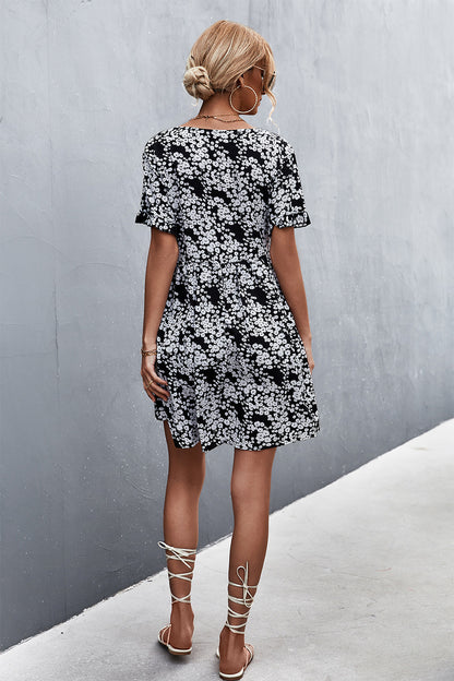 Printed Button Down Pocketed Dress