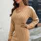 Cable-Knit V-Neck Long Sleeve Mini Sweater Dress