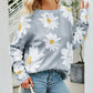 Daisy Print Openwork Round Neck Sweater