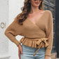 Tie Waist Ruffle Hem Sweater