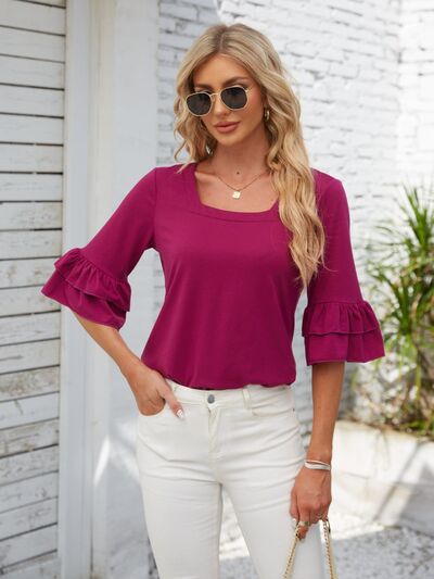 Ruffled Square Neck Half Sleeve Blouse