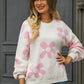 Floral Print Round Neck Dropped Shoulder Pullover Sweater