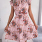 Pleated Floral Printed Tie Neck Knee Length Dress