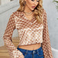 Checkered Johnny Collar Flare Sleeve Cropped Shirt