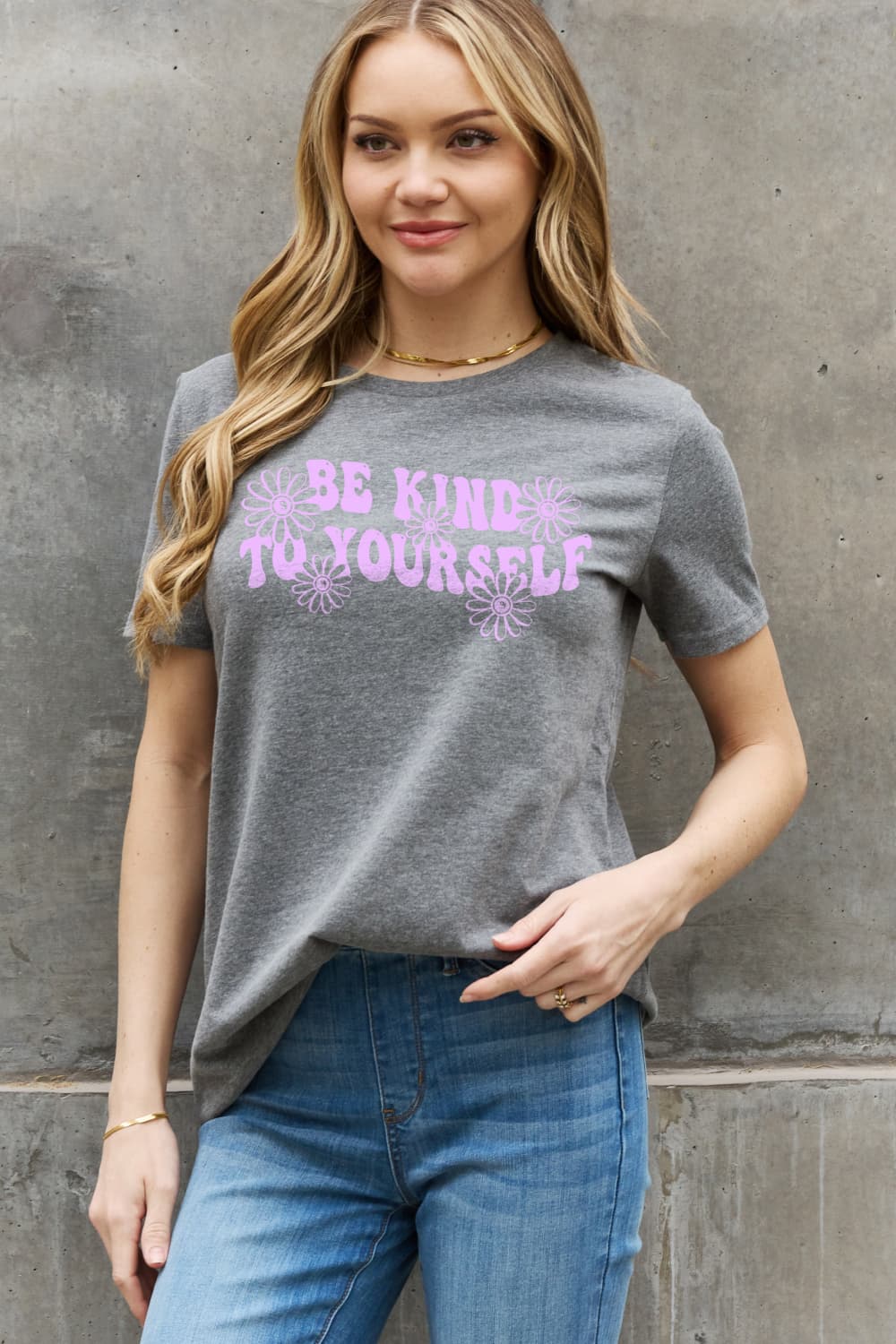 BE KIND TO YOURSELF Flower Graphic Cotton Tee