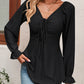 Tie Front V-Neck Puff Sleeve Blouse