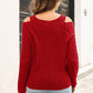 Cold Shoulder V-Neck Cable-Knit Pullover Sweater