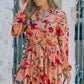 Floral Tie Neck Long Sleeve Layered Dress