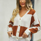 Plaid V-Neck Dropped Shoulder Cardigan