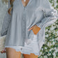 Eyelet Button Front Notched Neck Blouse