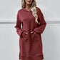 Slit Long Sleeve Hooded Dress with Pocket