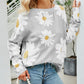 Daisy Print Openwork Round Neck Sweater