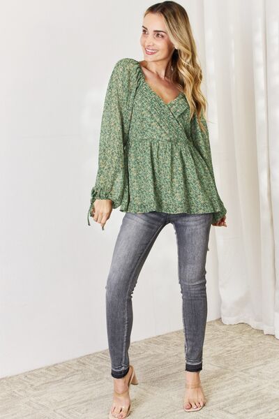 Floral Surplice Peplum Blouse