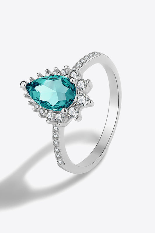 Paraiba Blue Zircon Pear Shape Ring