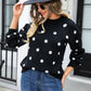 Polka Dot Round Neck Dropped Shoulder Sweater