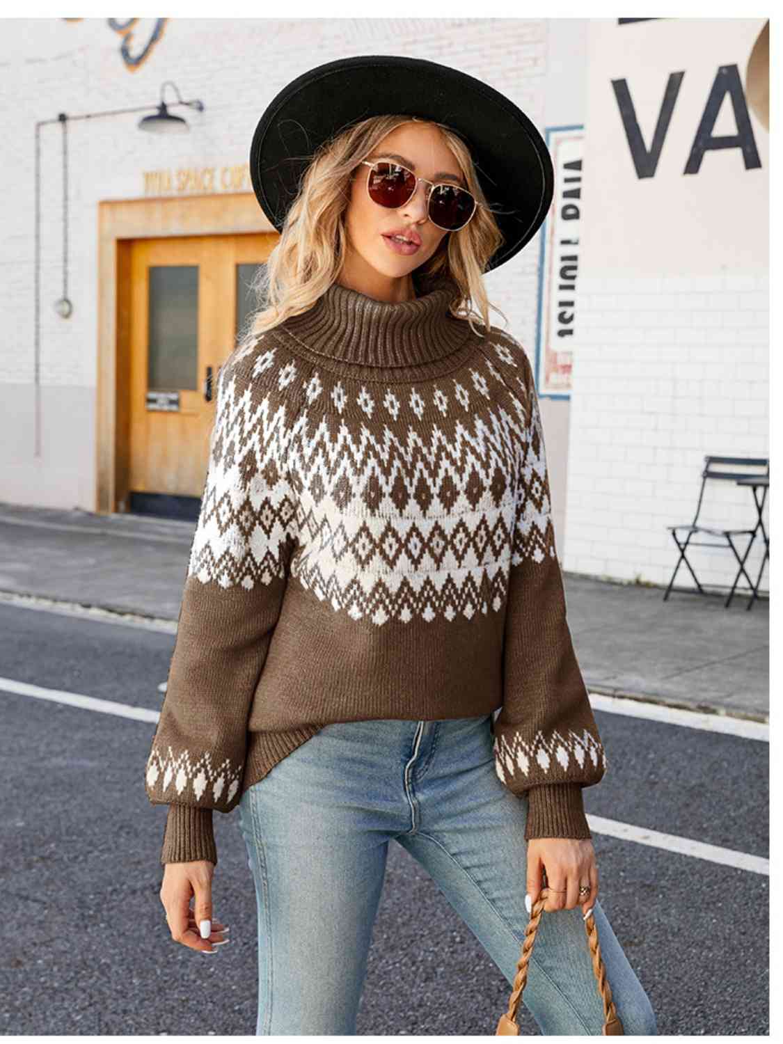 Turtleneck Lantern Sleeve Sweater