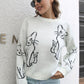 Cat Pattern Round Neck Long Sleeve Pullover Sweater