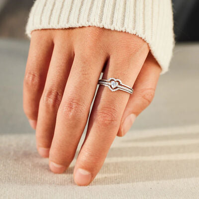 925 Sterling Silver Inlaid Zircon Heart Ring