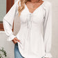 Tie Front V-Neck Puff Sleeve Blouse