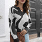 Two-Tone Johnny Collar Dropped Shoulder Pullover Sweater