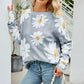 Daisy Print Openwork Round Neck Sweater