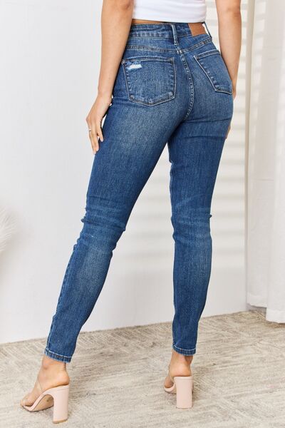 Judy Blue Mid Waist Distressed Slim Jeans