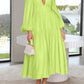 Deep V-Neck Balloon Sleeve Plain Maxi Dress