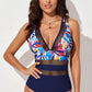 Printed Mesh Plunge One-Piece Swimsuit