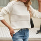 Round Neck Openwork Long Sleeve Pullover Sweater