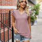 Eyelet Flutter Sleeve Scalloped V-Neck Top