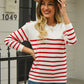 Round Neck Shoulder Button Striped Pullover Sweater