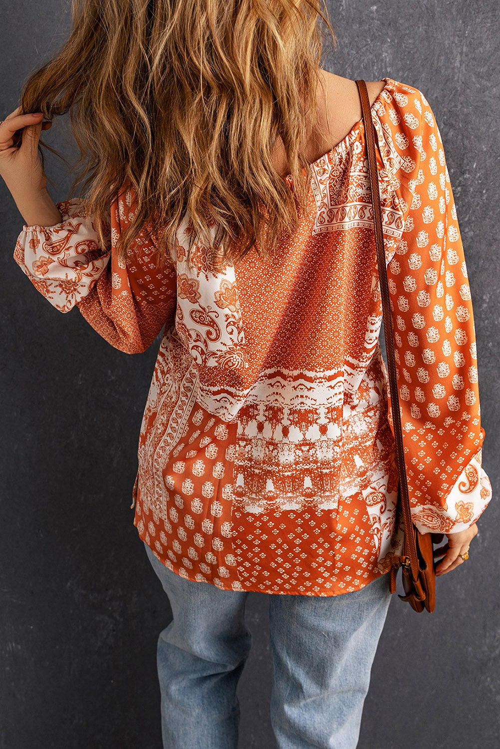 Bohemian Tie-Neck Balloon Sleeve Blouse