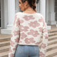 Round Neck Flower Pattern Dropped Shoulder Pullover Sweater