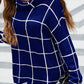 Plaid Turtleneck Drop Shoulder Sweater