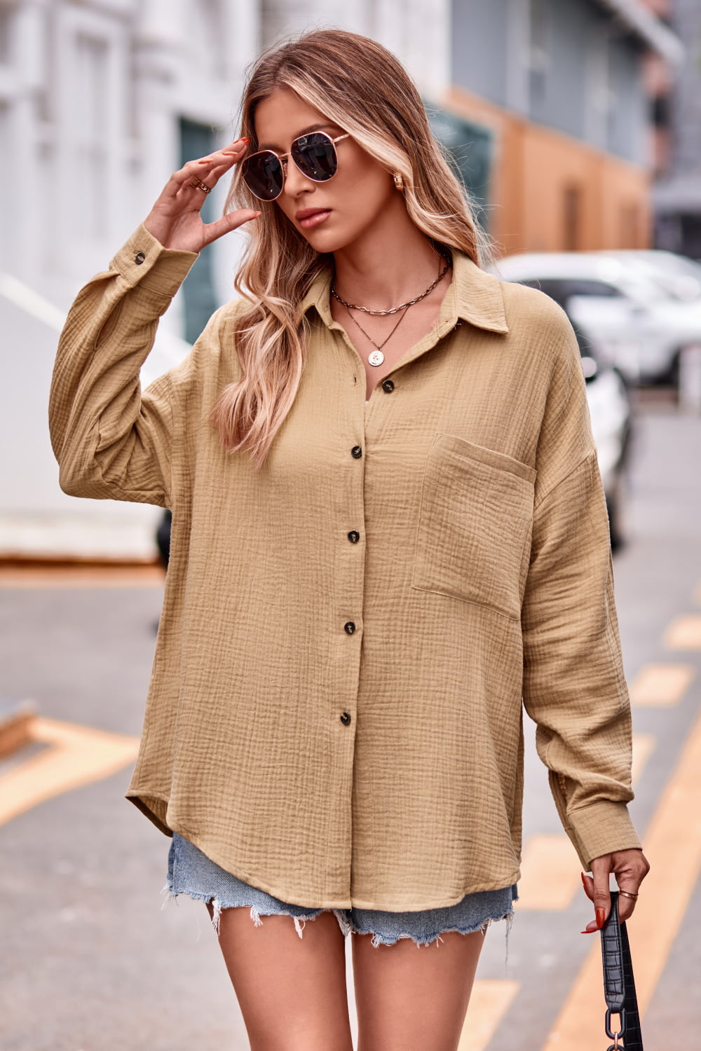 Textured Dropped Shoulder Longline Shirt