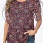 Printed Round Neck Curved Hem Blouse