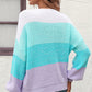 Round Neck Color Block Ribbed Pullover Sweater