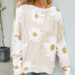 Daisy Print Openwork Round Neck Sweater