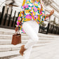 Floral Print Notched Neck Lantern Sleeve Blouse