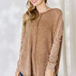 Zenana Oversized Washed Waffle Long Sleeve Top